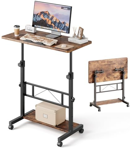 Dripex Height Adjustable Standing Desk, Tiltable Top, Mobile Stand Up Desk with Wheels, 80x40cm Small Rolling Table for Office, Walking Pad, Treadmill