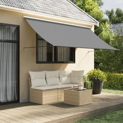 SXJEQOC Einziehbare Markise Anthrazit 300x150 cm Stahlrahmen mit PA-beschichtetem Stoff für Balkon Terrasse Garten Sonnenschutz UV-Schutz Wandmontage