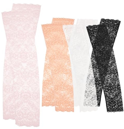 Armstulpen aus Spitze 4 Paare 38cm Lange Fingerlose Spitzenhandschuhe Atmungsaktive Arm Sleeves für Damen Sommer Lichtschutz beim Radfahren Fahren Hochzeit Party Mehrfarbig Rosa Khaki Weiß Schwarz