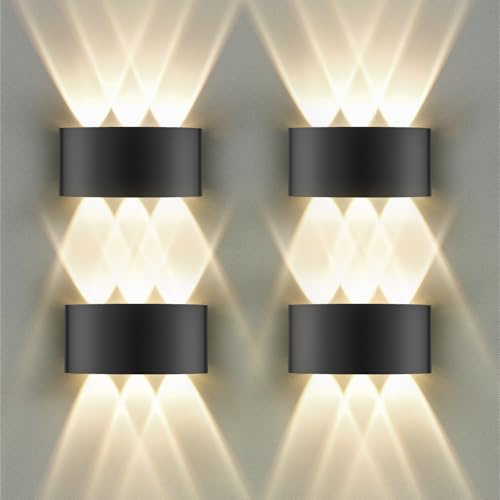 GOOSKI 4 Stück LED Wandleuchte IP65 für Innen und Außen, 6W Wandlampe Up Down mit 6 Lichtquellen, 3000K Warmweiß Außenwandleuchte, Aluminium LED Lampe für Wohnzimmer Schlafzimmer Treppenhaus Flur