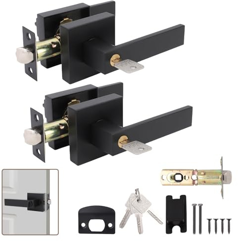 MEKOTRIN Maniglie Porte, Maniglia Delle Porta Interna in Acciaio Inox, Maniglia a Leva per Porta con Serratura e Chiavi, Serrature per Leva per Porta per Camere da Letto, Bagni (2PCS)
