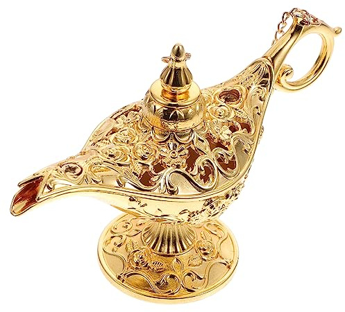 FUNOMOCYA Goldene Lampenfigur im Retro Stil aus Zinklegierung als Deko | Tischfigur für Zuhause, Innenbereich Geeignet, Glänzende Optik, Sammlerartikel für Wunschdeko