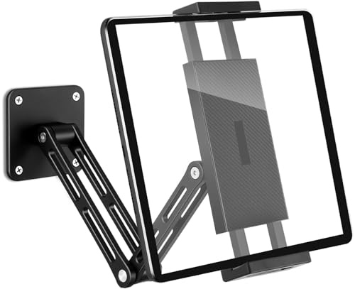 Woxovo Tablet Wandhalterung, 3-Fach Ipad wandhalterung mit Ausziehbar Arm & Stabil Metallbasis, Höhenverstellbar & Faltbar Tablet Halterung Wand für iPhone, iPad Pro/Air/Mini, Galaxy Tab(4.7-13 in)