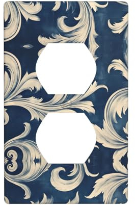 WZYWHJ Placa decorativa de pared de doble enchufe, fácil de instalar, ideal para zonas residenciales y comerciales, 11,4 x 7,9 cm, diseño de flores de color gris claro