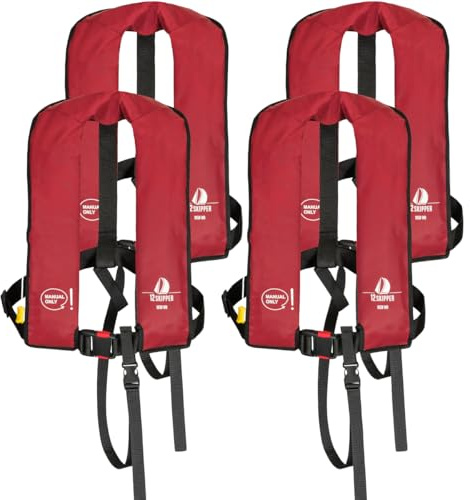 4er-Set 12skipper Rettungsweste 165N ISO mit manueller Auslösung, rot