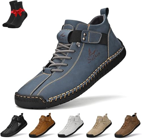 Alpacka Barfotaskor, Andningsbara Halkfria Barfota Stövlar, Unisex Justerbara Lädersneakers, Ergonomiska Läderskor(Blue,43 EU)