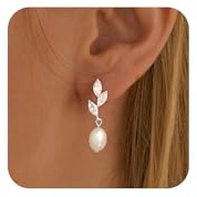 HARJJME Perlen Ohrringe Silber 925 Hängend Damen 14K Vergoldet Zirkonia Glitzer Lange Gold Ohrhänger Hypoallergene Wasserfest Modeschmuck Hochzeit Geschenk für Frauen Mama Teenager Mädchen