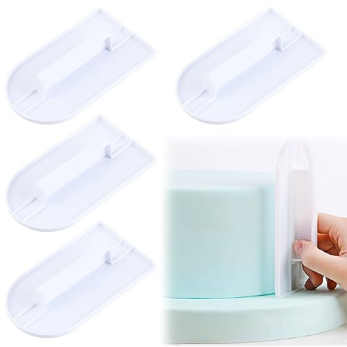 4 PCS Cake Smoother Polisher Set 14.5cm×8cm Flat Edge Cake Scraper and Curved Edge Smoother, Fondant Smoother for Icing, Buttercream & Cream, and Fondant Decoration