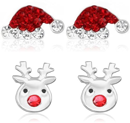 2 Paar Ohrringe Weihnachten,Weihnachtsschmuck Ohrstecker,Christmas Mädchen Earrings,Weihnachtsohrringe,Kreativ Weihnachten Ohrringe,weihnachten Geschenk ohrringe,Weihnachtliche Ohrring