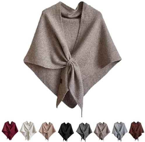 Générique ChâLe En Laine MéLangéE De Couleur Unie Pour Femmes,Cardigan Noué,ChâLe Triangulaire Pour Femme,Poncho Enveloppant Pour Voyage,Doux Et Confortable (Camel)