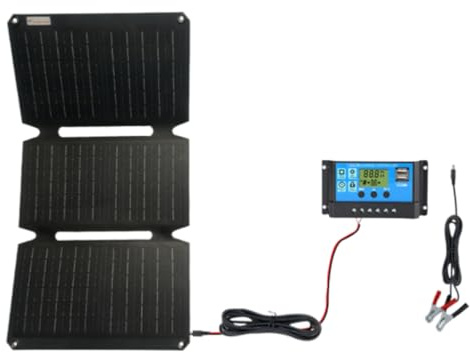 Sac de charge solaire pliable en 3 parties 40 W - Panneau solaire portable - Pour les excursions en plein air - Batterie externe d'urgence pour voitures, motos, bateaux à moteur et excursions en plein