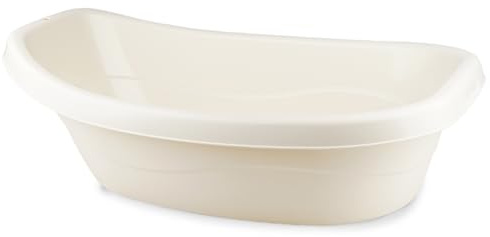 THERMOBABY - Baignoire Bébé Oceana – Forme Ergonomique, Bouchon et Tuyau de Vidange, Compatible Pied Oceana – Légère et Facile à Nettoyer – Fabrication Française – Blanc Crème