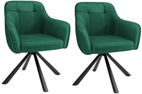 YOUDENOVA Esszimmerstühle 2er Set, 360° Drehbar mit Armlehnen, Samt Polsterstuhl für Esszimmer, Küche, Wohnzimmer & Büro, Stühle Esszimmer Grün