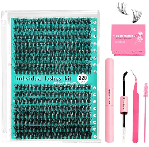 VEGCOO 320PCS Kit Ciglia Extension 3040D DIY Kit Extension Ciglia Ciglia Finte Ciuffetti Extension Ciglia Nero,per un Look Naturale e Professionale a Casa | Kit fai da te 3040D, ciglia finte, per un look naturale e professionale, per la casa