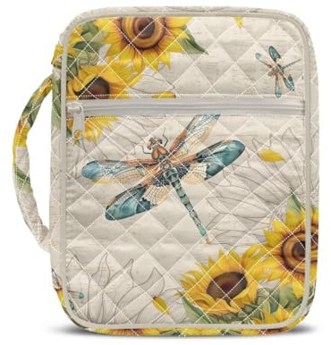 COEQINE Gesteppte Tragetasche für Damen, Motiv: gelbe Sonnenblume, kleines Bibelzubehör für Frauen, Reisebuch, Schutzhülle, Bibeltasche mit robustem Griff, Lernzubehör, christliches Geschenk, 27 x 21
