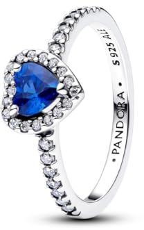 PANDORA Anello da donna in argento con cuore in rilievo, blu principessa, 198421C09