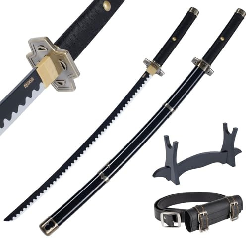 57 SPECIAL REPLICAS Zoro Katana Schwert 105 cm/41 Zoll - Samurai Schwert Holz mit Gürtel, Ständer & Scheide - Holzschwert aus Bambushol für Anime Cosplay - Oonee Piieeccee Schwerter (Nicht Scharf)