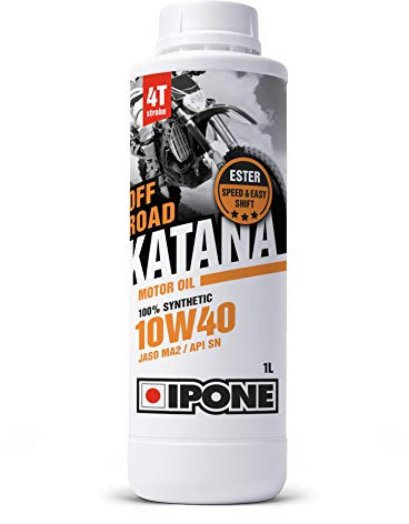 IPONE - Huile Moteur Moto 4 Temps 10W40 Katana Off Road - Bidon 1 Litre - Lubrifiant 100% Synthétique avec Esters – Montées en Régimes Plus Franches – Passage de Vitesse Rapide et Précis