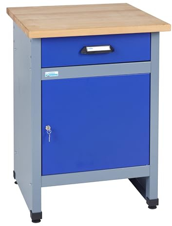 Küpper Werkbank Werkbank 12397, 60x84x60 cm, 1 Schublade, 1 Tür, 300 kg Traglast, 30 mm Massive Buchenarbeitsplatte