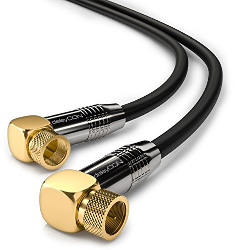 deleyCON 12,5m SAT Antennenkabel Koaxialkabel 2x 90° F-Stecker - Schwarz | 4K Ultra-HD Full HD HDTV, Satellitenkabel, 2x gewinkelt, F-Stecker 90° zu F-Stecker 90°, Metallstecker