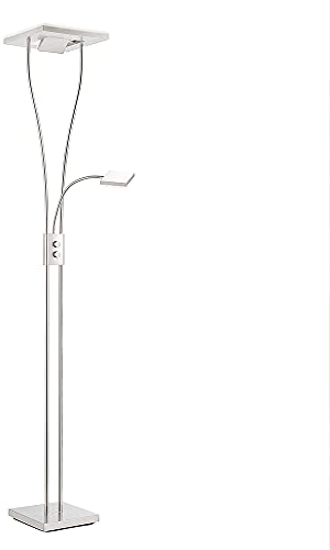 LeuchtenDirekt, LED Stehleuchte, 2-flammig, dimmbar mit Drehschalter, kippbar, Leseleuchte zuschaltbar, drehbar, Standleuchte, warmweiss, 3000 Kelvin, Stahl, quadratisch, IP20