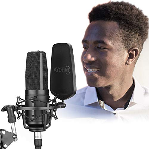 BOYA Großmembran-Studiomikrofon Vlogging, Nieren-Kondensatormikrofon mit stabilem Gehäuse für Gesangsaufnahmen, Singer Podcaster Home Audio YouTube Video (M1000)