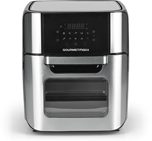 GOURMETmaxx Digitale Heißluftfritteuse 12 L, XXL-Edelstahl-Ofen | Airfryer + Timer, Touchdisplay, Drehspieß | fettarm, energiesparend frittieren | 10 Programme inkl. Pizza | 1800 W