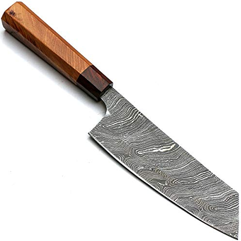 Cuchillos de cocina de acero de Damasco – 19 cm aproximadamente cuchillo de chef de acero de Damasco – Cuchillo de cocina hecho a mano con funda 9283