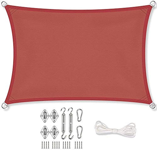 aguasol Sonnensegel Rechteck 4 x 6 m + GRATIS (!) Befestigungsmaterial | Farbe Terracotta | für Garten, Balkon & Terrasse | Sonnenschutz | Wetterschutz | wasserabweisend | PES | Polyester