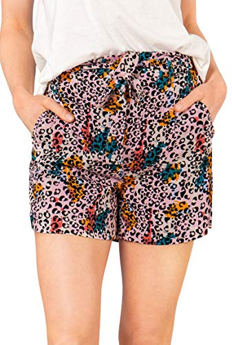 FRESH MADE Damen Paperbag Shorts Kurze Hose mit Muster-Print Rose XL