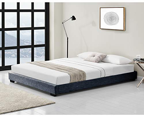 Corium Cama Doble Matrimonio Tapizado en Lienzo 180 x 200 cm Somier Moderno con Listones para Cama Gris Oscuro