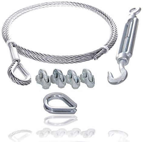 Drahtseile24 Drahtseil Set mit 4x Drahtseilklemmen, 1x Kauschen & 1x Seilspanner | Drahtseil spannen | Ø3mm | 3m