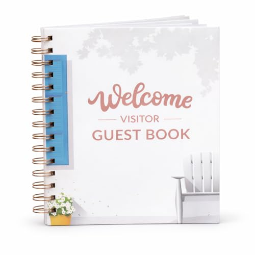 Paper 'n Such Guest Book for Rental House - Vacation Home - Short Term Rentals, Host Essentials, Spiral Hardcover Welcome Log for Airbnbs- 200 Pages (White/Blue)