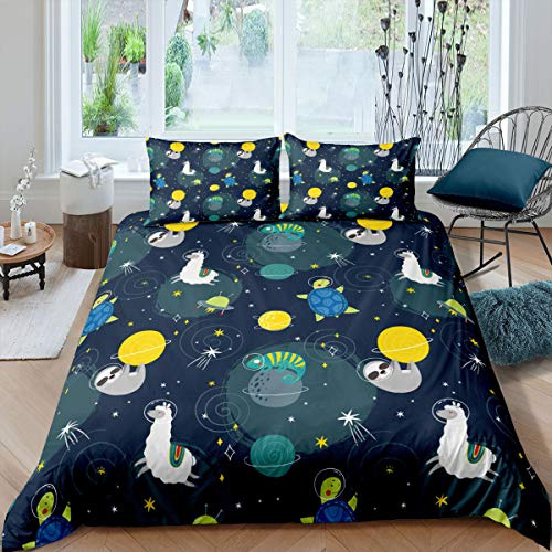 Set di biancheria da letto per bambini con piumone alpaca tartaruga con lama, lucertola, animali, set di biancheria da letto per ragazzi, ragazze, pianeti, spazio esterno, decorazione per la camera