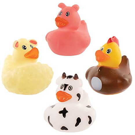 Baker Ross FE326 Farm Rubber Duck Bath Toys - Pack of 8, Baby Toys, Party Bag Fillers for Kids, Mini Toys for Children