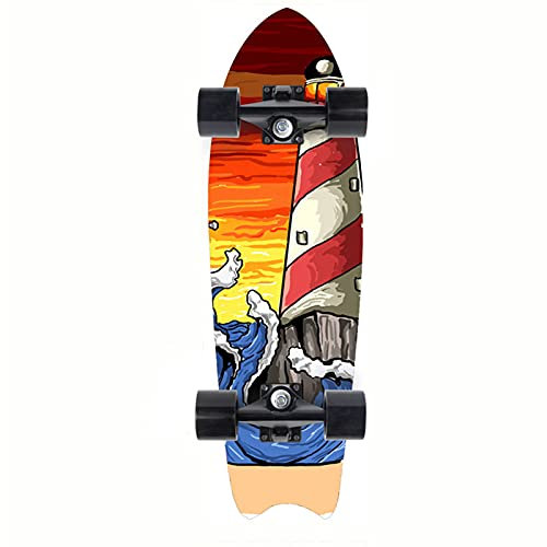 HSGAV 28 Skateboard Fish Shape Komplette Skateboards, 8-Lagiges Maple Deck Single Kick Concave Standard Skateboards für Kinder, Jugendliche, Erwachsene, Anfänger,Lighthouse