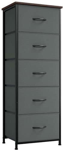 Somdot Commode de Rangement à 5 Tiroirs en Tissu, Gris Charbon