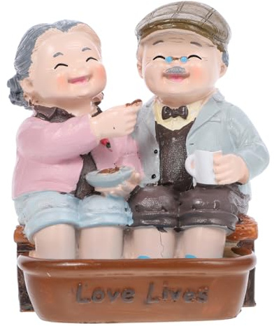Homoyoyo Figurine di Coppia di Anziani in Resina Marito Figure Torta Topper Anziani Modello In Miniatura Il Nonno E Nonna Decorazione Torta Creativo Ornamento Casa Mini Ornamento