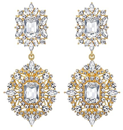EVER FAITH Vintage Baumeln Chandelier Ohrclips Vintage Party Gatsby | Auffällig Art Deco Clips on Ohrringe glamouröser Look für Damen Klar Silber-Ton