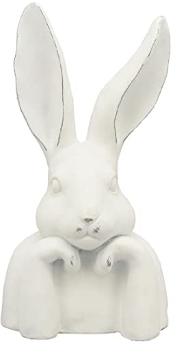 ETC großer putziger origineller Osterhase als Büste mattweiß in Shabby Optik Landhaus Stil mit leicht hellgrauen Konturen, ca. 27,5 x 19,5 x 49 cm hoch