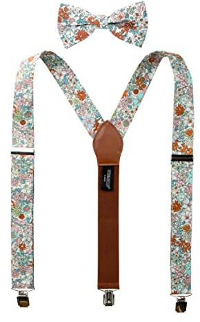 Herren Hosenträger und Fliege aus Baumwolle mit Blumenmuster für Trauzeugen, Hochzeitsfeiern