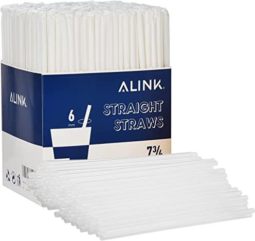 ALINK 500-Pack Clear Plastic Drinking Straws, Individually Wrapped Plastic Disposable Straight Party Straws - 7.75 x 0.23