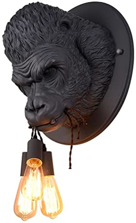 Wandleuchte Wohnzimmer Lampe 3-flammig Gorillakopf Design Wandlampe Tier Harz Wand Deko Lampe E27 Fassung Nachttischlampe Innen Wandbeleuchtung für Schlafzimmer Wohnzimmer Korridor Treppenhaus,Schwarz