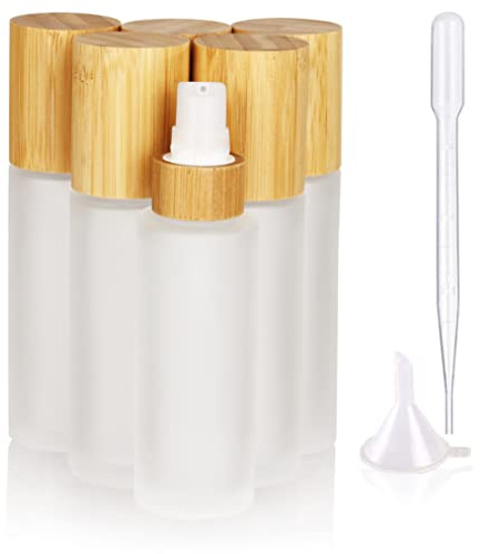 COSIDEA 6 st tomma 60 ml bambulock frostat glasflaska med lotionpumpdispenser, påfyllningsbar emulsion, kosmetiska krämflaskor, toalettartiklar påfyllningsbar resebehållare