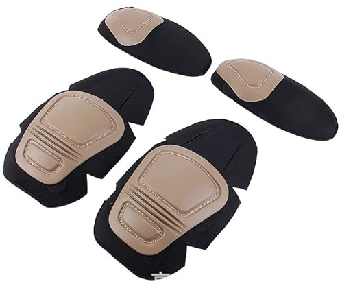 Uugood Taktische Knie und Ellbogenschützer Knieschützer Knieschoner Ellenbogenschützer Militär Protektoren Set für CS Paintball Jagd Airsoft, Khaki