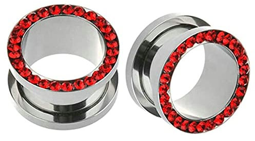 Homxi 2 PCS 5mm Tunnel Unisex,Ear Plug Chirurgenstahl Ohrring Plug Herren 4G mit Rot Zirkonia Ear Plugs Set Rot