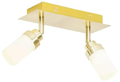 Qazqa Verstellbarer Deckenstrahler, Deckenspot - Japie - Gold, max. 33W, Geeignet für LED, 22cm, Rechteckig, 2-flammig, IP44, Ideal als Badezimmerlampe