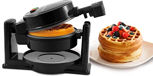 Elite Gourmet EWM460 Gofrera belga antiadherente giratoria, para gofres gruesos de 3,8 cm de grosor, patata rallada, ceto, aperitivos, sándwiches, huevos, fácil de limpiar, negro