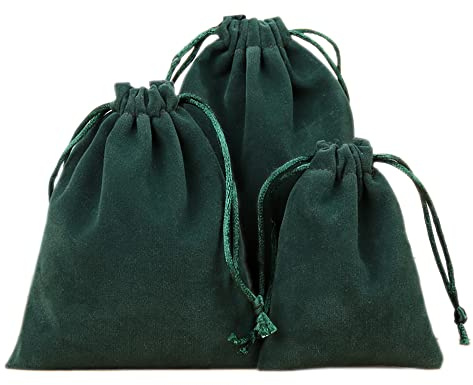 12 Stk Samtbeutel Schmuckbeutel,Kleine Stoff Beutel mit Kordelzug,Samt Säckchen Geschenkbeutel Stoffsäckchen zum Befüllen für Schmuck Hochzeit Weihnachten Geburtstag Party Geschenk,10x12cm Dunkelgrün