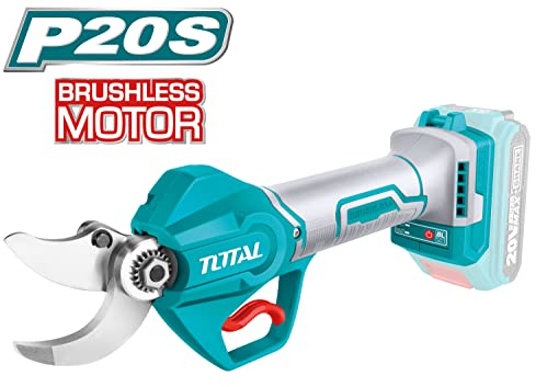 TOTAL - Tijera de Poda Eléctrica A Batería P20S de 20 V - Máquina Recorta Setos y Árboles - Especial para Jardín - Máxima Capacidad de Corte: 30 mm - Motor Brushless - Batería no incluida